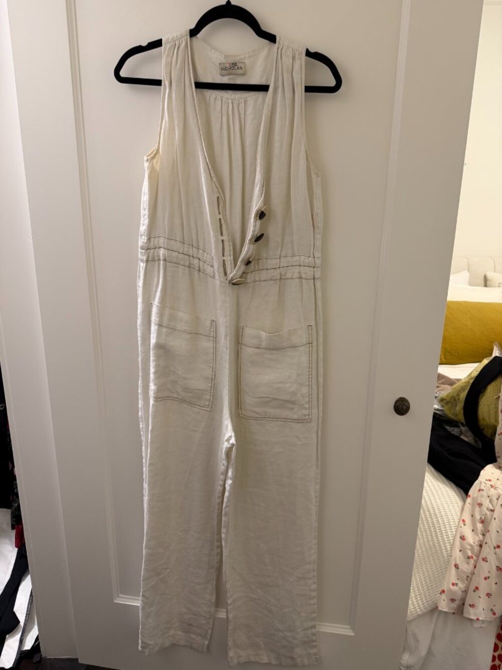 Nicholas V-neck White Linen Jumpsuit